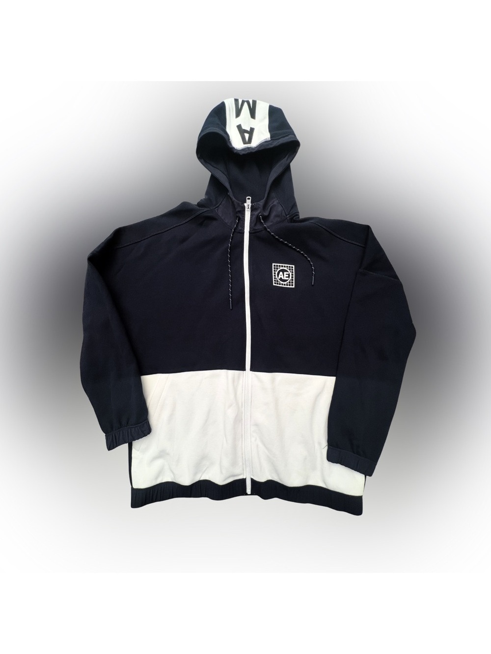 Men’s American Eagle Navy Blue and White Zipper Hoodie Size L